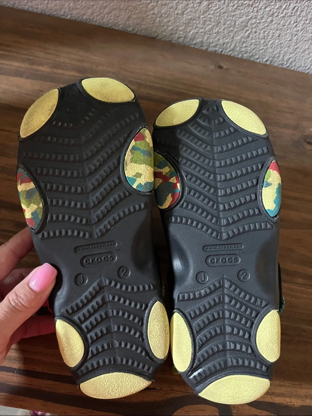 CROCS Black Kids Sandals with Red, Yellow and Teal Straps